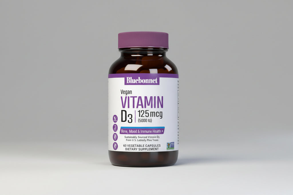 Bluebonnet Vitamin D3 supplement bottle on a white background