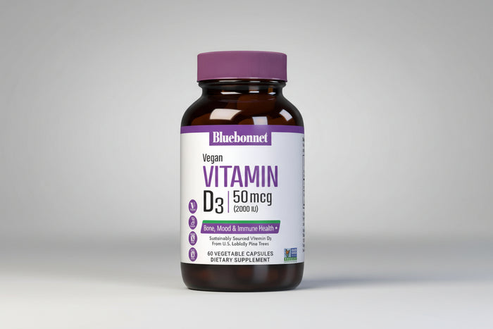 Bluebonnet Vegan Vitamin D3 50 mcg 2000 IU 60 Vegetable Capsules front product image