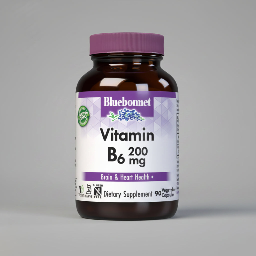 Bluebonnet Vitamin B6 supplement bottle on a white background