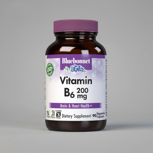 Bluebonnet Vitamin B6 supplement bottle on a white background