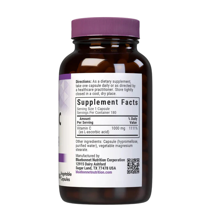 Supplement bottle with purple cap and label on a white background