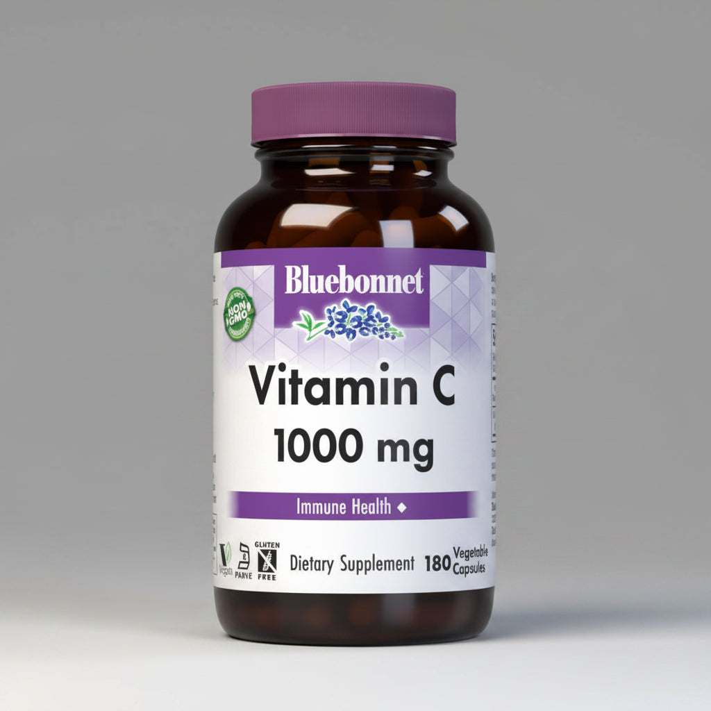 Bluebonnet Vitamin C 1000 mg supplement bottle on a white background