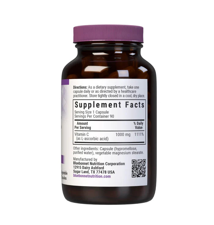 Supplement bottle with purple cap and label on a white background