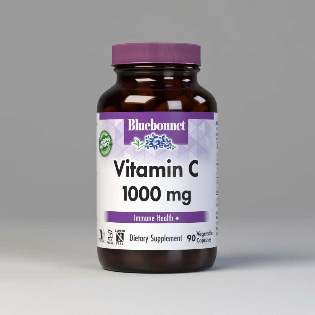 Bluebonnet Vitamin C 1000 mg supplement bottle on a white background