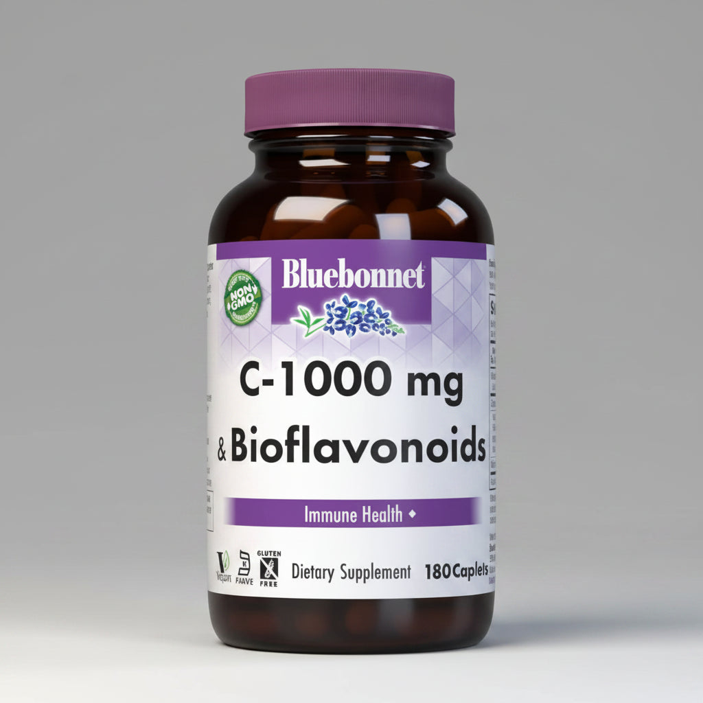 Bluebonnet C-1000 mg & Bioflavonoids dietary supplement bottle on a white background