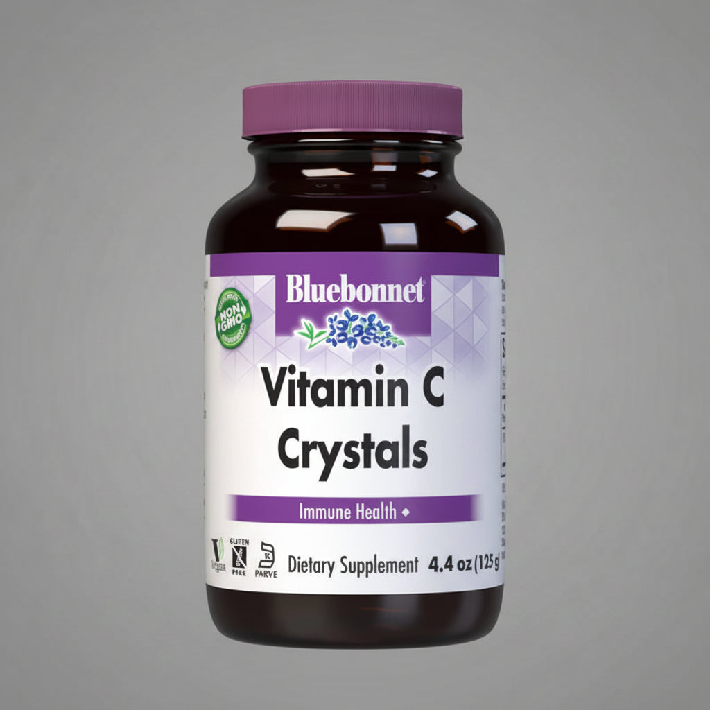 Bluebonnet Vitamin C Crystals dietary supplement bottle on a white background