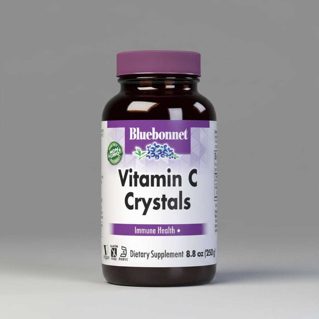Bluebonnet Vitamin C Crystals supplement bottle on a white background