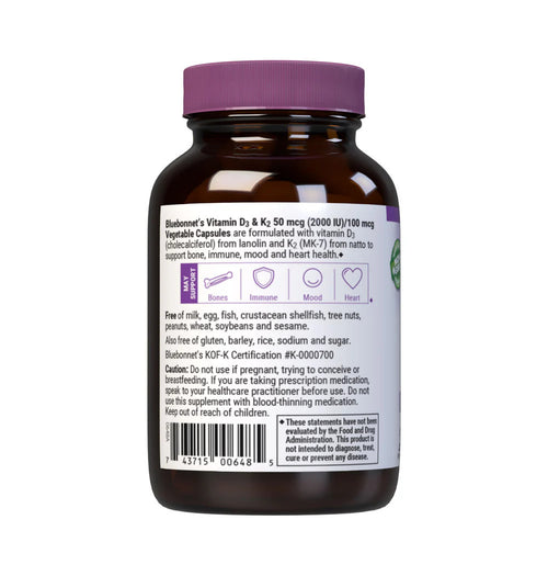Vitamin supplement bottle with purple cap and label on a white background