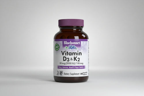 Bluebonnet Vitamin D3 & K2 supplement bottle on a white background