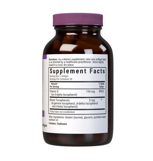 Supplement bottle with purple cap and label on a white background