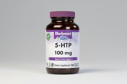 Bluebonnet 5-HTP 100 mg dietary supplement bottle on a white background