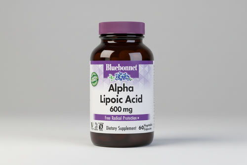 Bluebonnet Alpha Lipoic Acid supplement bottle on a white background