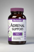 Supplement bottle labeled 'Adrenal Support' by Bluebonnet on a white background