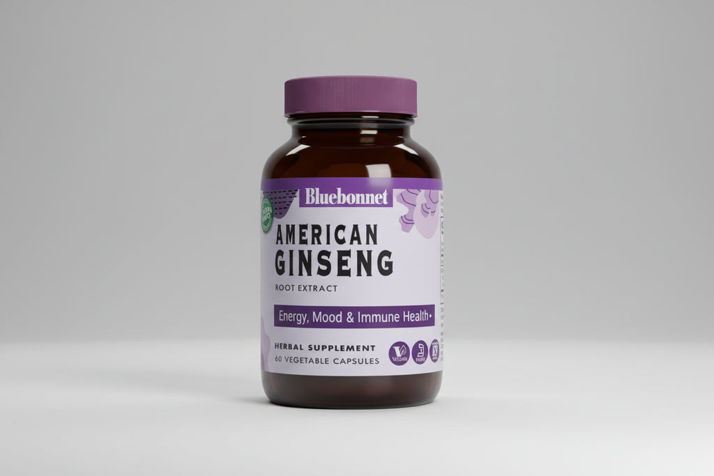 Bluebonnet American Ginseng supplement bottle on a white background