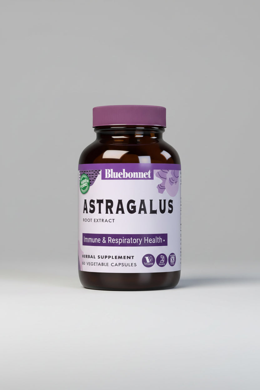 Bluebonnet Astragalus supplement bottle on a white background