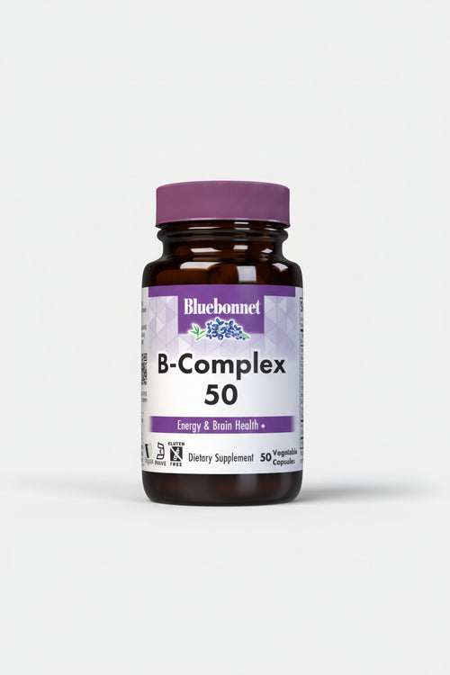 Bluebonnet B-Complex 50 supplement bottle on a white background