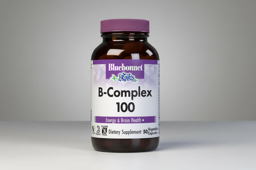 Bluebonnet B-Complex 100 dietary supplement bottle on a white background