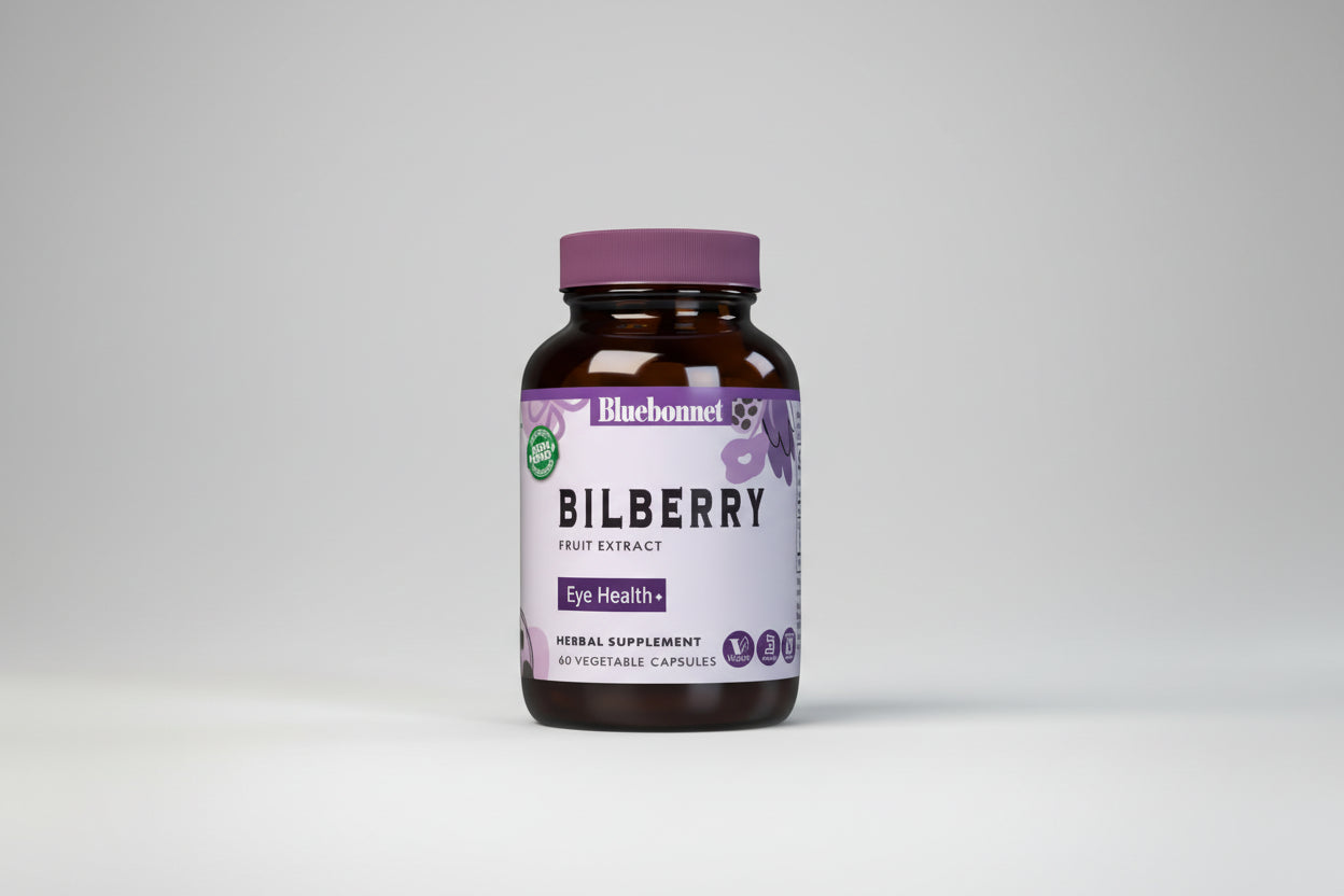 Bluebonnet Bilberry fruit extract supplement bottle on a white background
