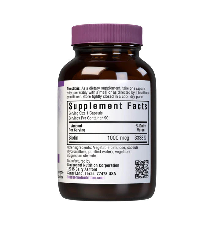 Supplement bottle with purple cap and label on a white background