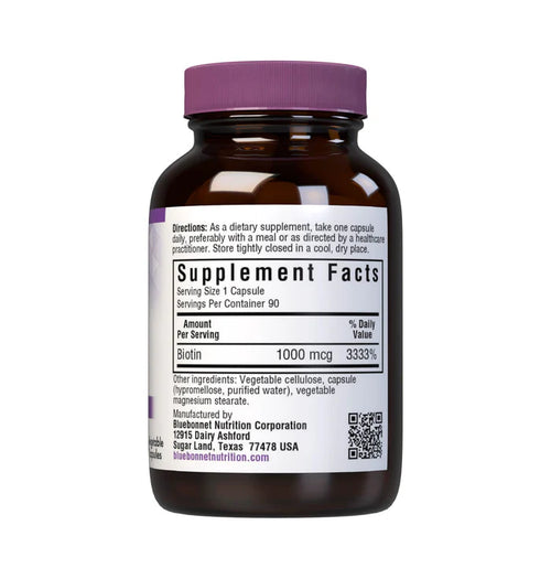 Supplement bottle with purple cap and label on a white background