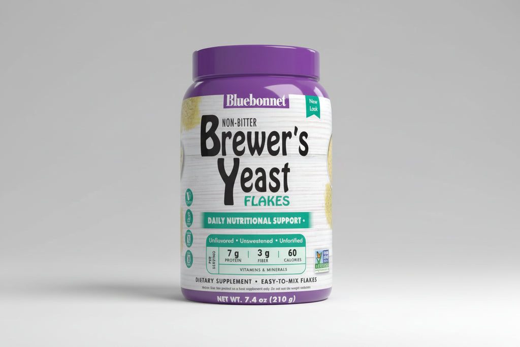 Bluebonnet Brewer's Yeast Flakes supplement container on a white background