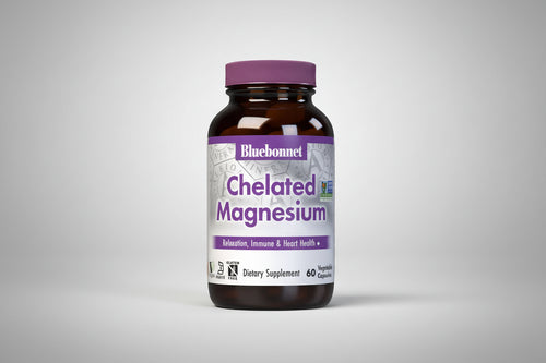 Bluebonnet Chelated Magnesium supplement bottle on a white background