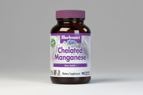 Bluebonnet Chelated Manganese dietary supplement bottle on a white background