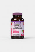 Bottle of Bluebonnet Melatonin chewable tablets on a white background