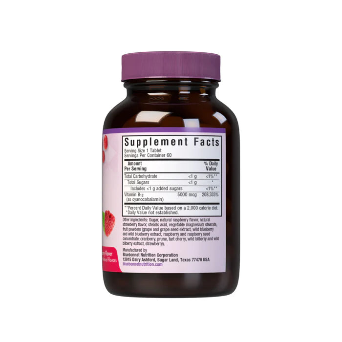 Supplement bottle with purple cap and label on a white background