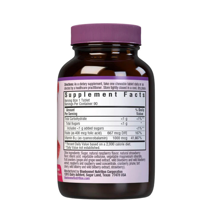 Bluebonnet EarthSweet Vitamin B12 & Folic Acid Raspberry 90 Tablets