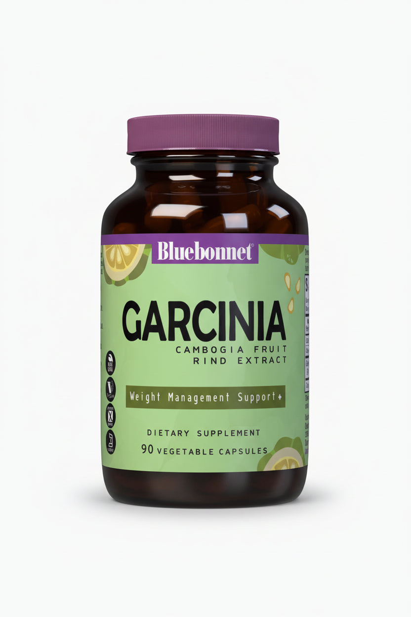 Bluebonnet Garcinia Cambogia fruit rind extract supplement bottle on a white background