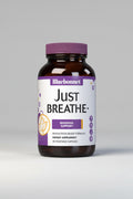 Supplement bottle labeled 'Just Breathe' by Bluebonnet on a white background