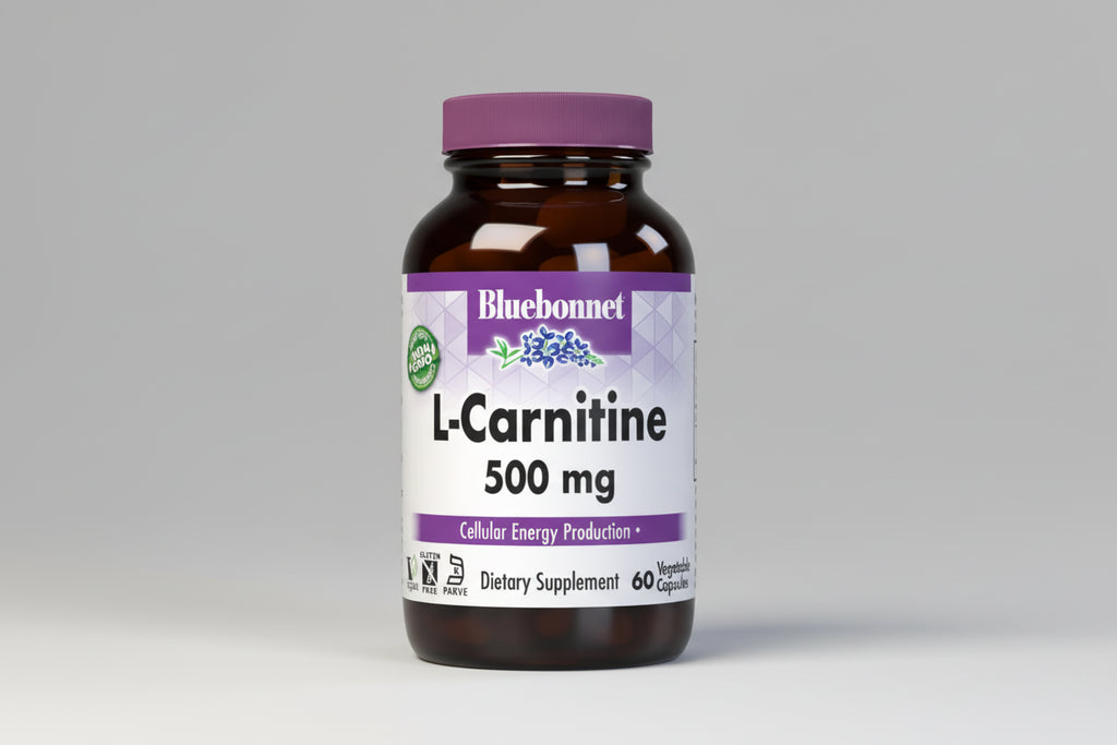 Bluebonnet L-Carnitine supplement bottle on a white background