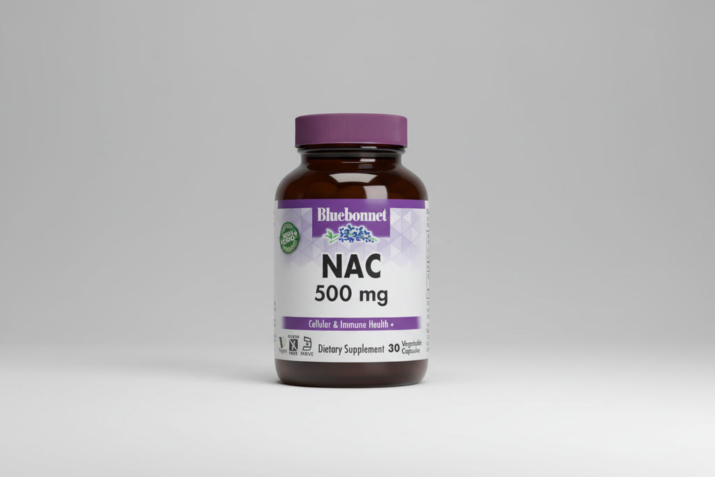 Bluebonnet NAC 500 mg dietary supplement bottle on a white background