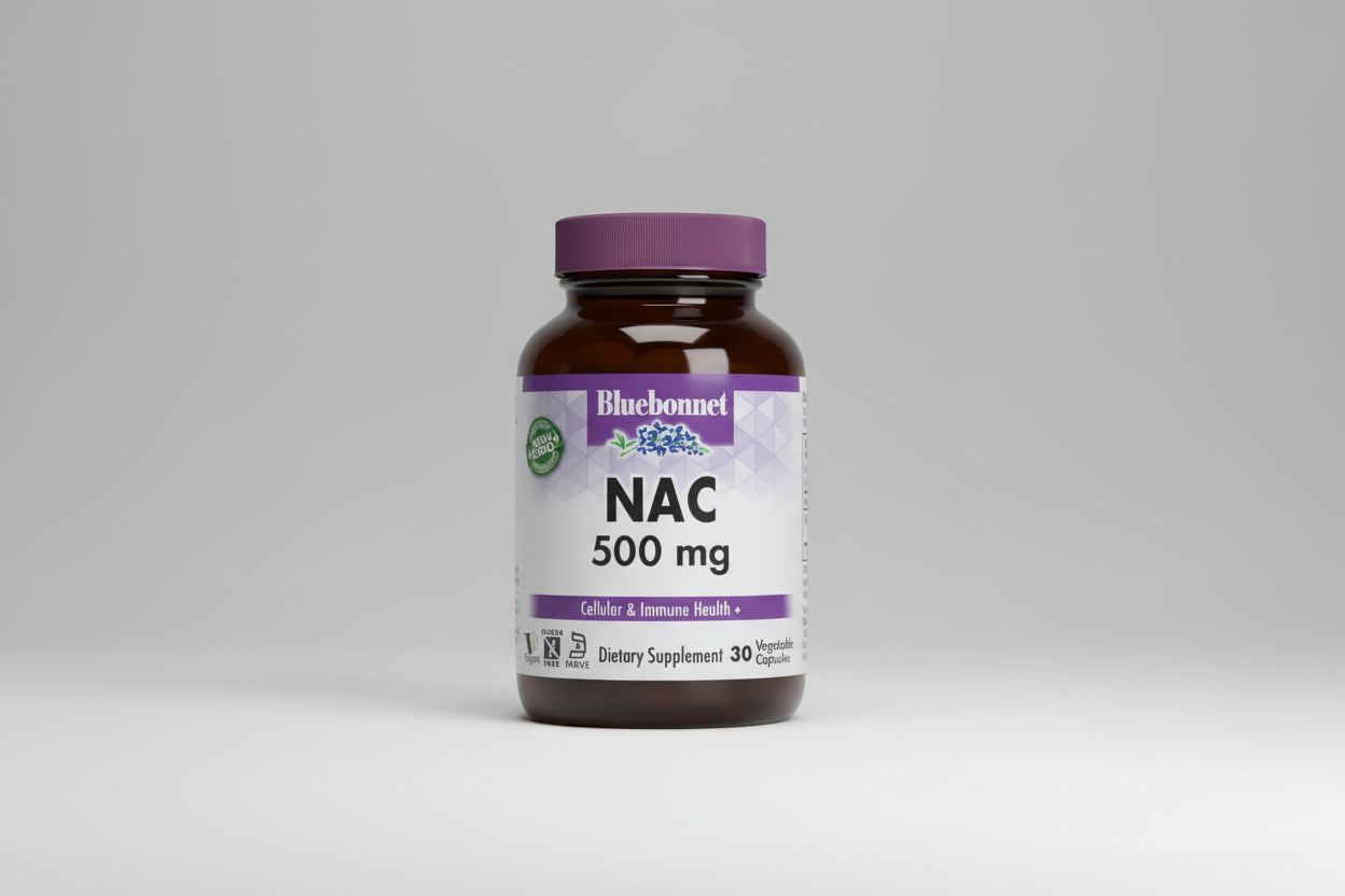 Bluebonnet NAC 500 mg dietary supplement bottle on a white background