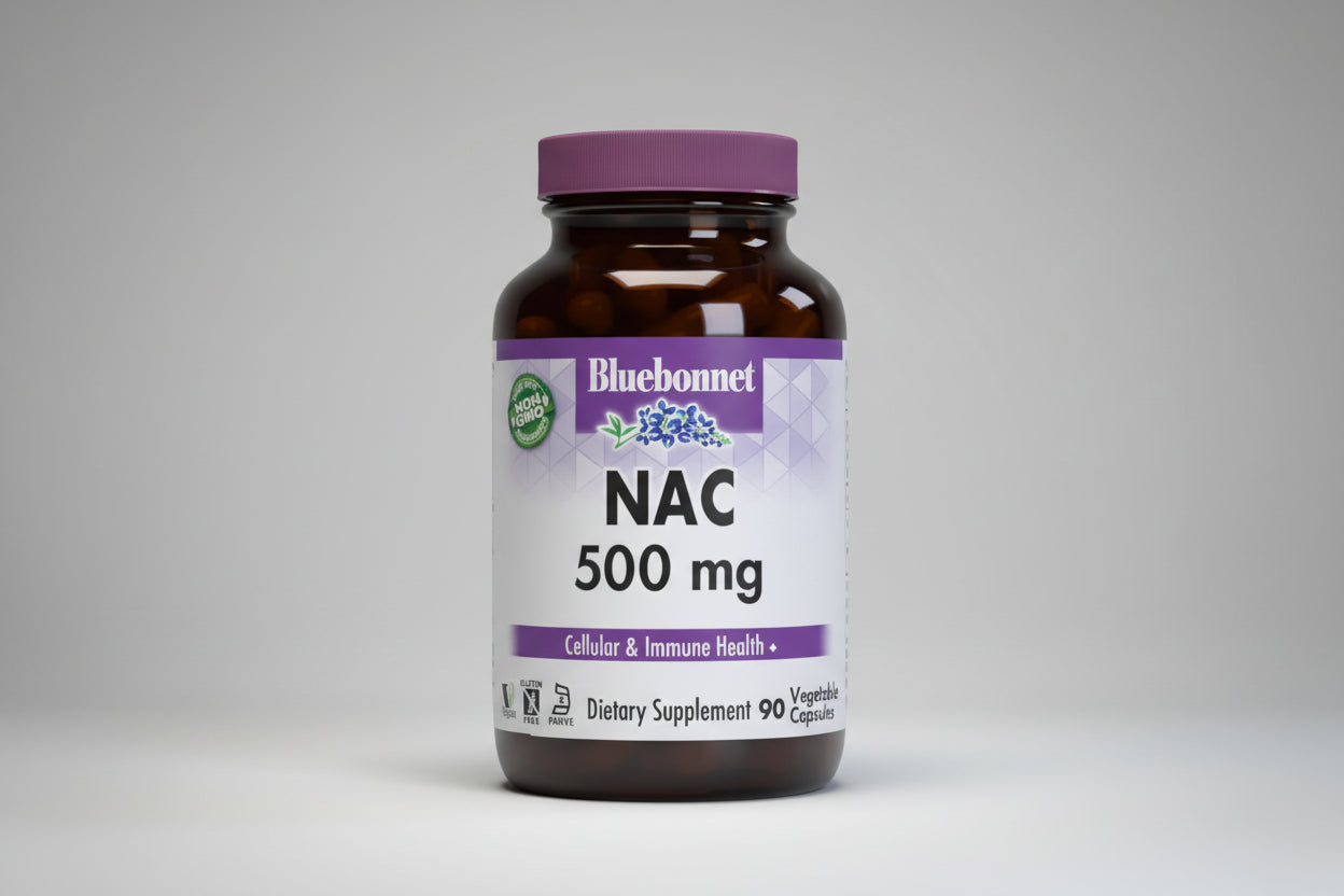 Bluebonnet NAC 500 mg dietary supplement bottle on a white background