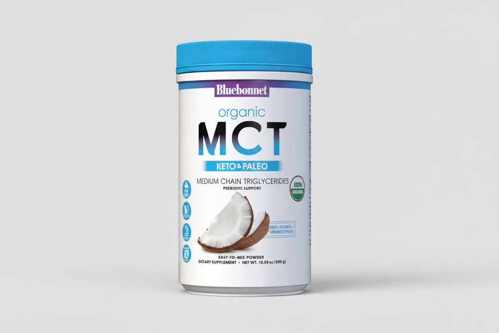Bluebonnet Organic MCT supplement container on a white background