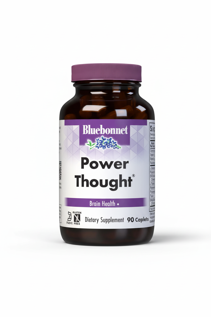 Bluebonnet Power Thought dietary supplement bottle on a white background