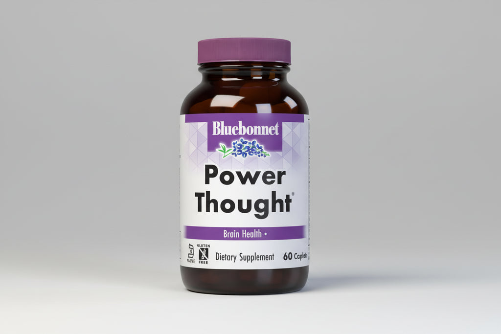 Bluebonnet Power Thought dietary supplement bottle on a white background