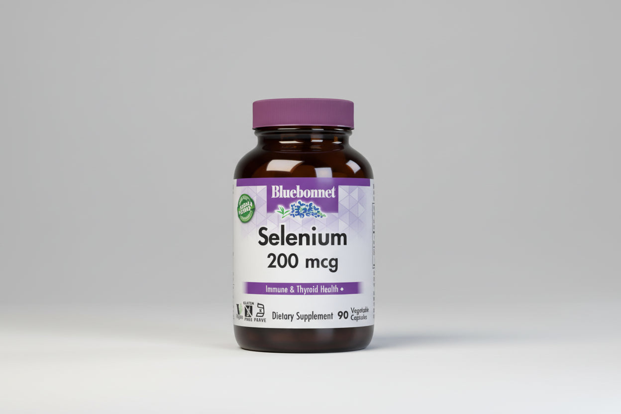 Bluebonnet Selenium supplement bottle on a white background