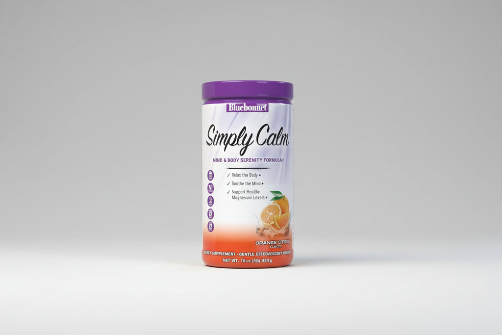 Bluebonnet Simply Calm supplement container on a white background