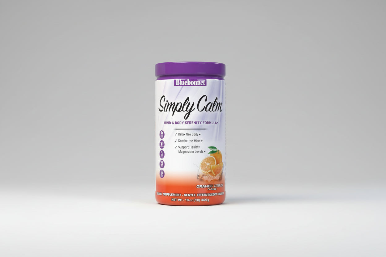 Bluebonnet Simply Calm supplement container on a white background