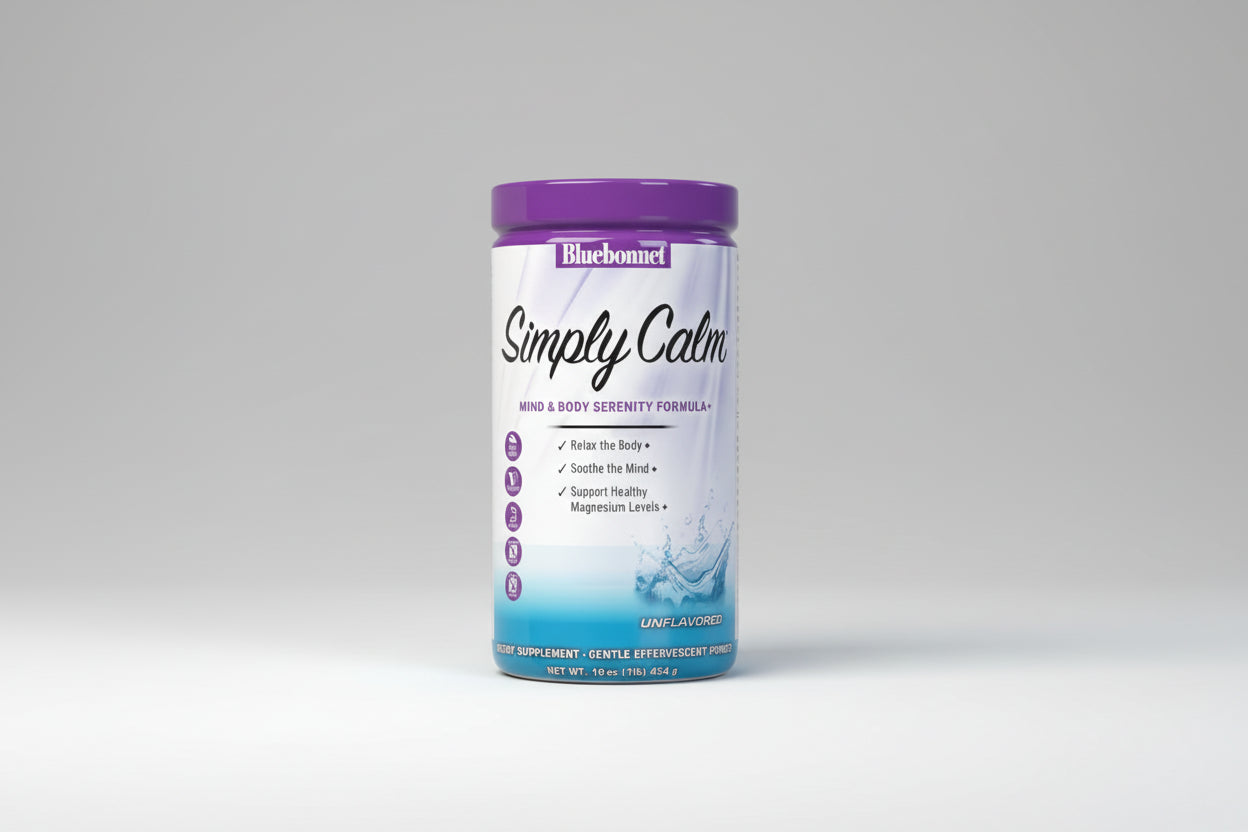 Bluebonnet Simply Calm supplement container on a white background