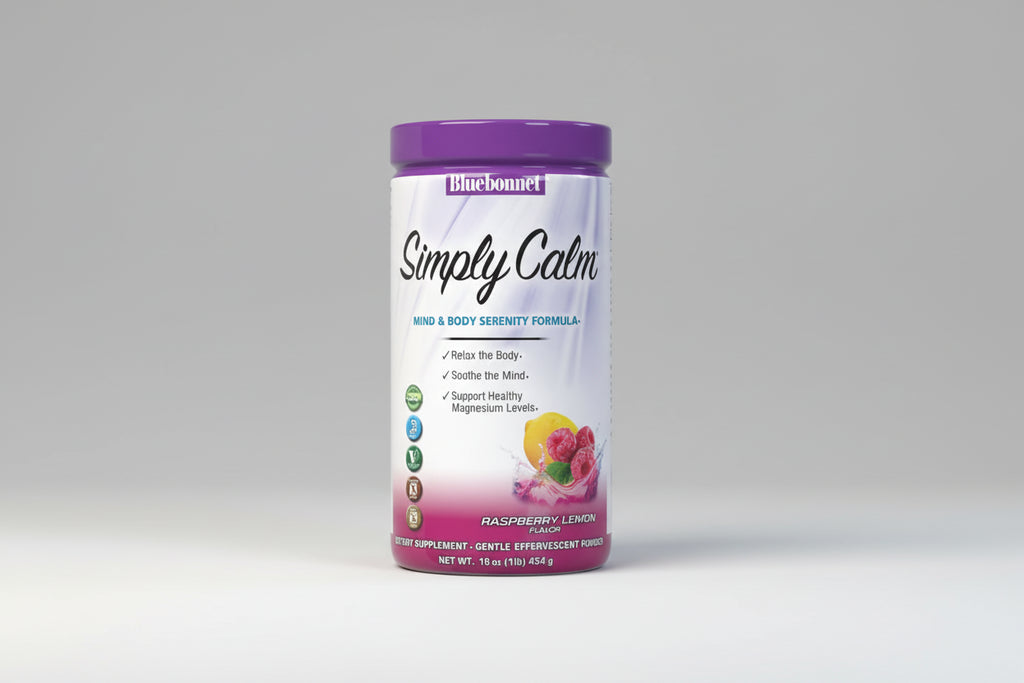 Bluebonnet Simply Calm supplement container on a white background