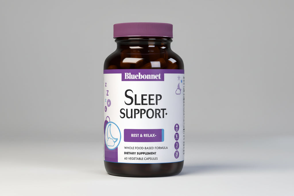 Bluebonnet Sleep Support dietary supplement bottle on a white background