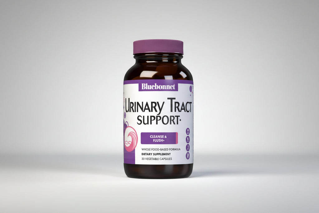 Supplement bottle labeled 'Urinary Tract Support' by Bluebonnet on a white background