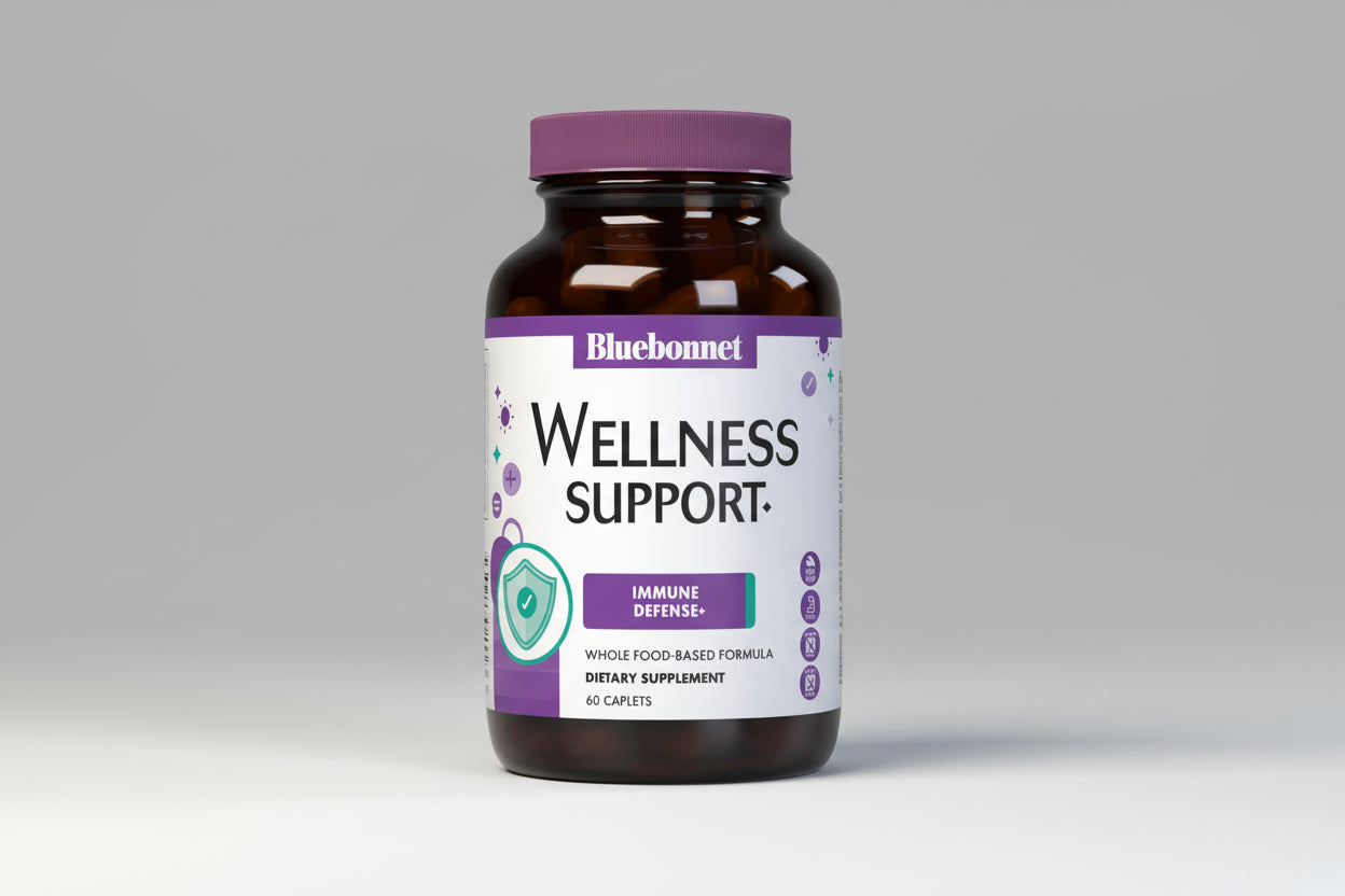 Bluebonnet Wellness Support dietary supplement bottle on a white background