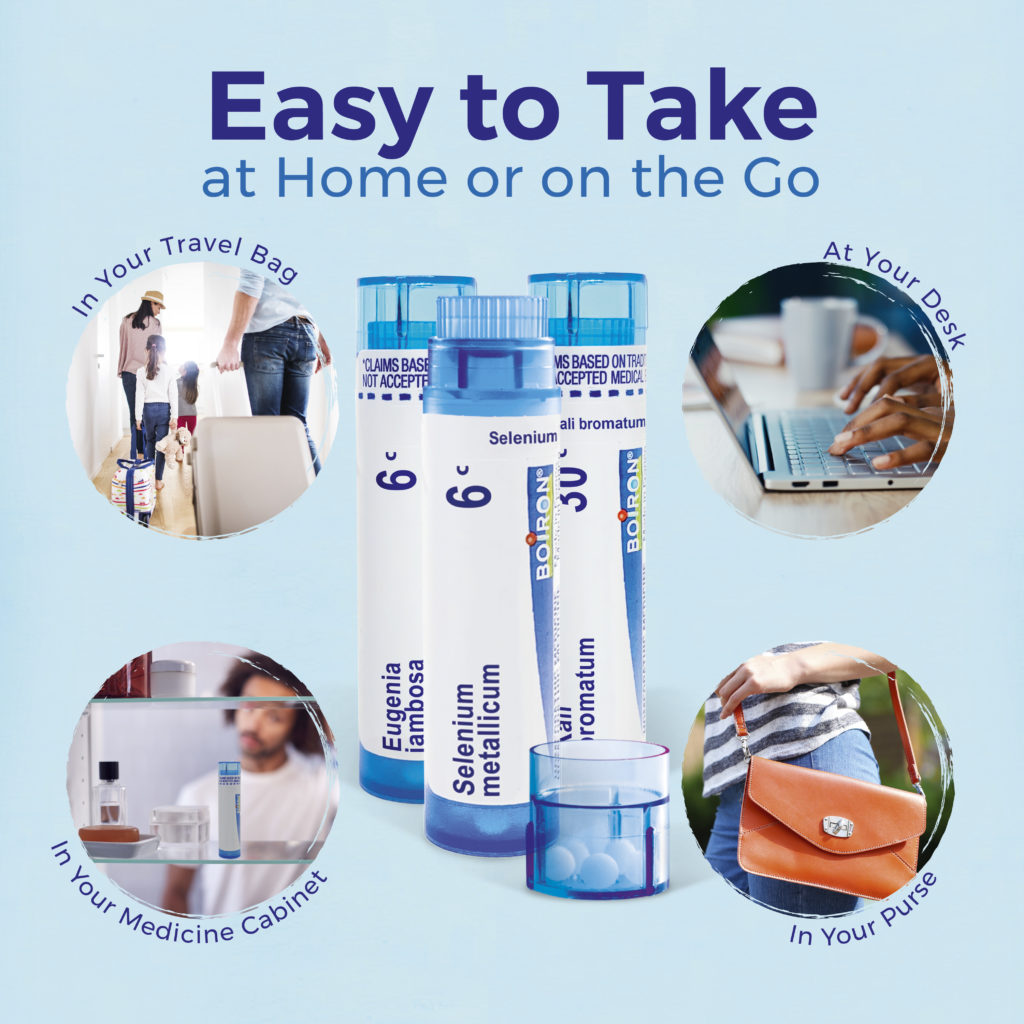 Three supplement bottles with promotional text about their portability on a light blue background.