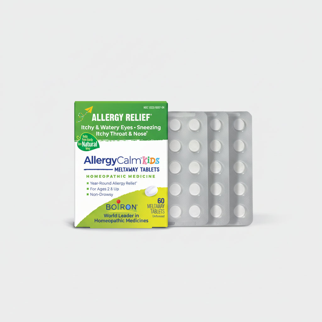 Boiron Allergy Calm Kids packaging with blister pack on a white background