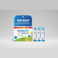 Arnica 30C pain relief product packaging with three blue tubes on a white background